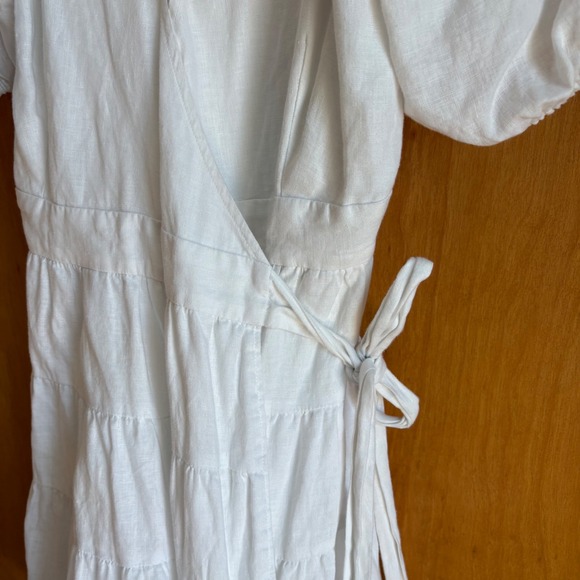 Lilly Pulitzer Dress Womens S White Linen Puff Sleeve Tiered Wrap Mini 013216 - Picture 4 of 11